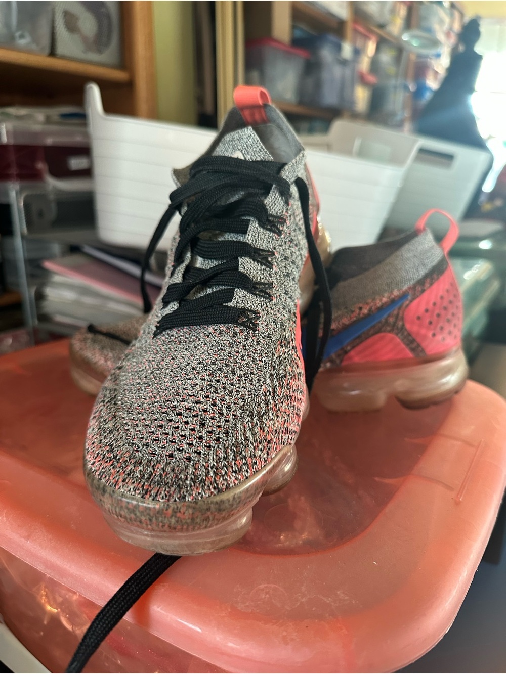 Nike Vipormax Knit Sneakers in Gray and Coral